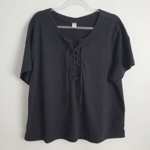 Black Lace Up Front Top Size XL
